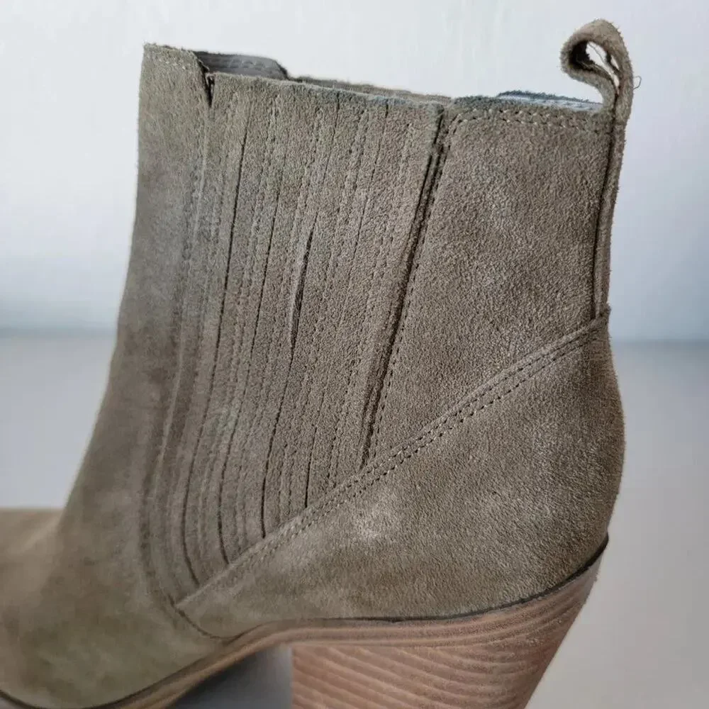 Marc Fisher Suede Marela Ankle Boots Womens 9 Tan Almond Toe Pull On - Picture 6 of 9